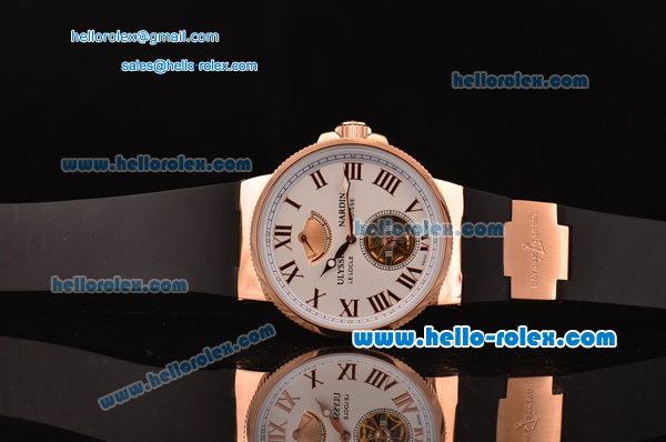 Ulysse Nardin Marine Chronometer Manufacture Power Reserve Asia ST25 Automatic Rose Gold Case with Black Rubber Strap White Dial Roman Markers - Click Image to Close